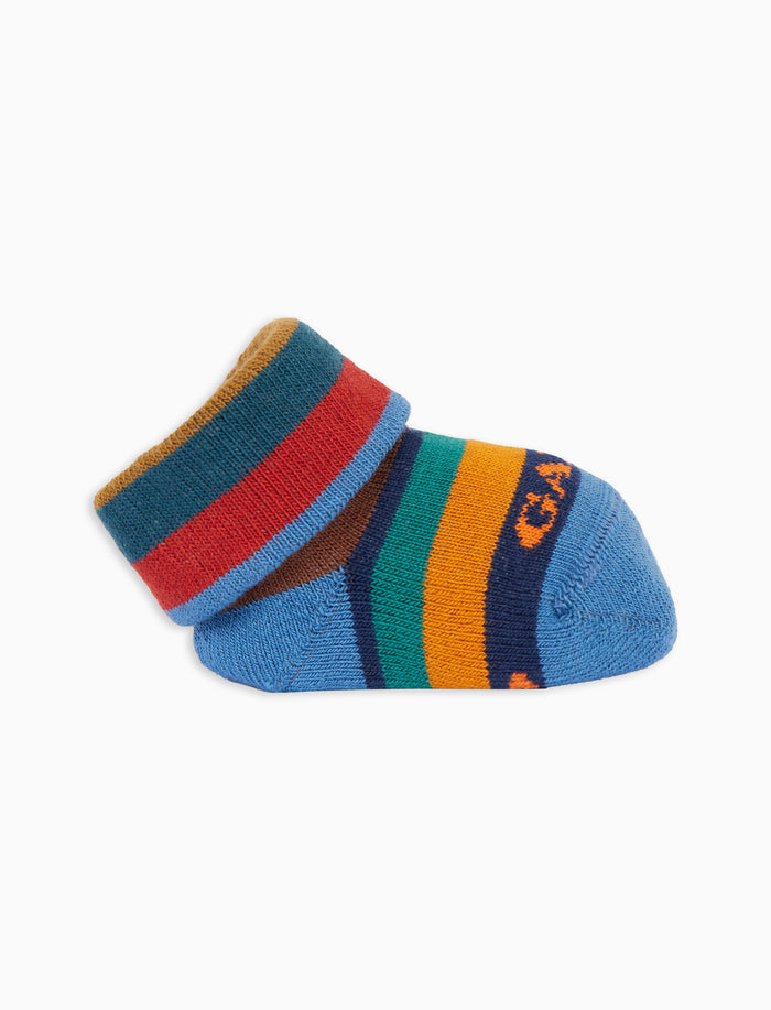 Babbucce bambino cotone caldo azzurro righe multicolor