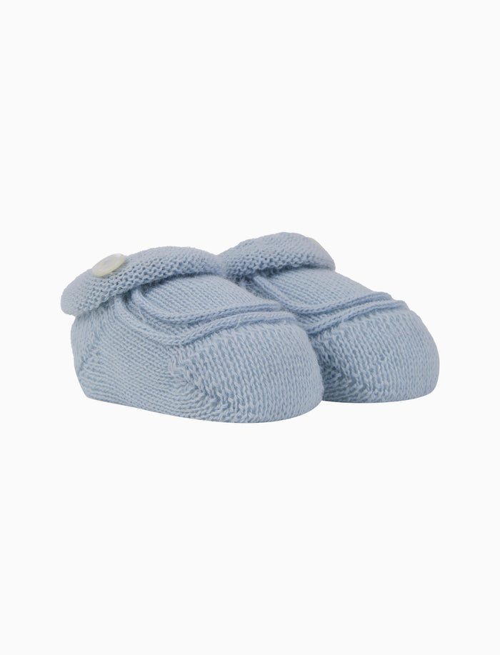 Babbucce bambino lana azzurro con bottoncino su risvolto - Gallo 1927 - Official Online Shop