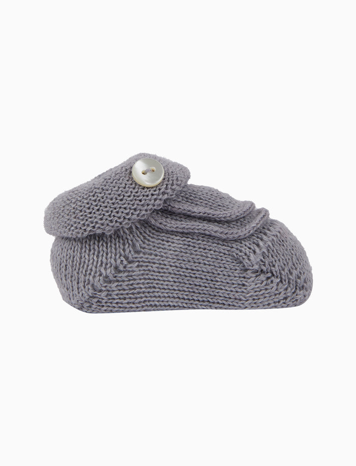 Babbucce bambino lana grigio con bottoncino su risvolto - Gallo 1927 - Official Online Shop