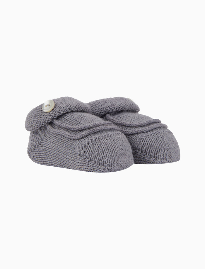 Babbucce bambino lana grigio con bottoncino su risvolto - Gallo 1927 - Official Online Shop