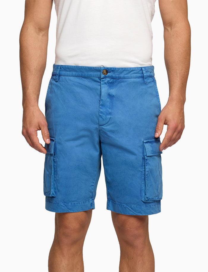 Bermuda cargo uomo cotone tinto capo tinta unita blu - Gallo 1927 - Official Online Shop