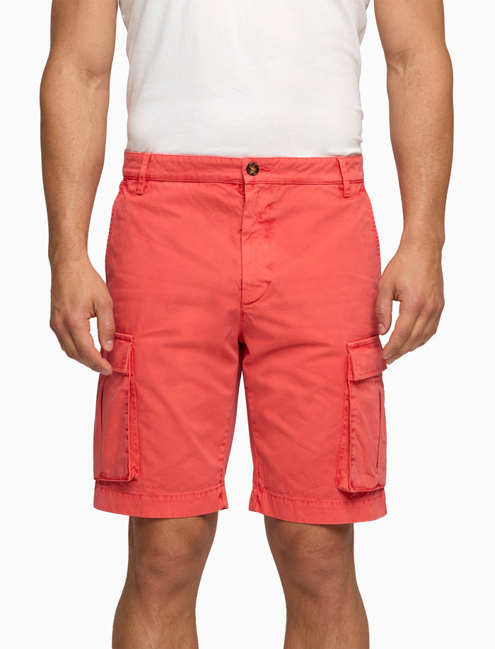 Bermuda cargo uomo cotone tinto capo tinta unita rosso - Gallo 1927 - Official Online Shop