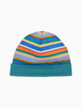 Berretto bambino cotone righe multicolor e risvolto tinta unita azzurro - Gallo 1927 - Official Online Shop
