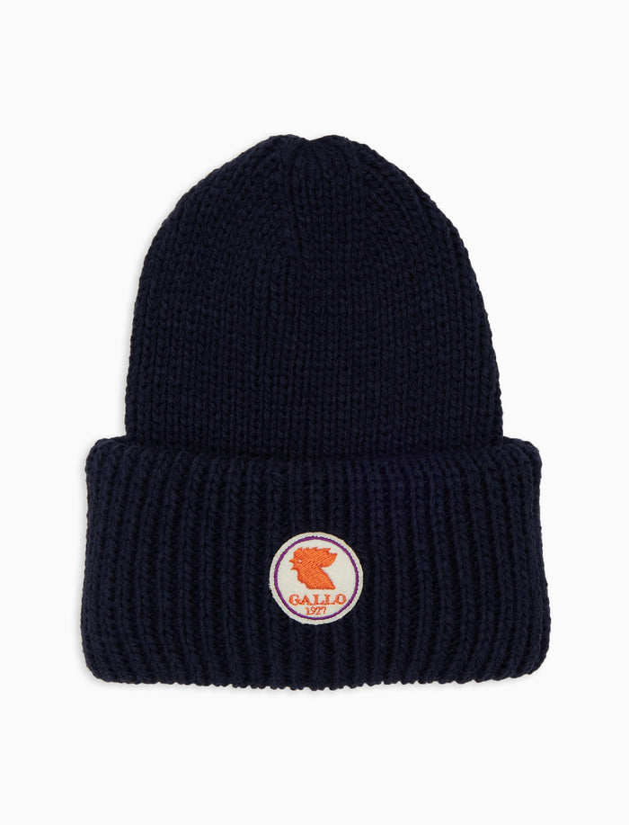 Berretto con risvolto bambino blu a coste tinta unita - Gallo 1927 - Official Online Shop