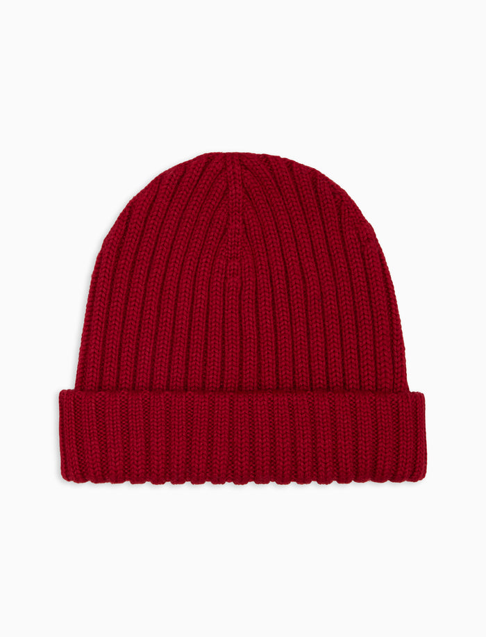Berretto con risvolto bambino lana, seta e cashmere rossa a coste tinta unita - Gallo 1927 - Official Online Shop