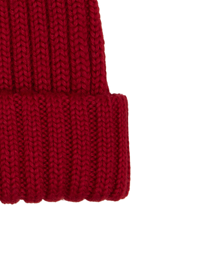 Berretto con risvolto bambino lana, seta e cashmere rossa a coste tinta unita - Gallo 1927 - Official Online Shop