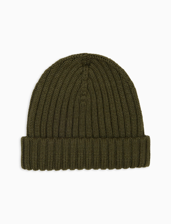 Berretto con risvolto bambino lana, seta e cashmere verde a coste tinta unita - Gallo 1927 - Official Online Shop