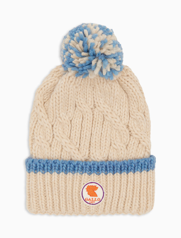 Berretto con risvolto unisex bianco motivo treccia tinta unita - Gallo 1927 - Official Online Shop