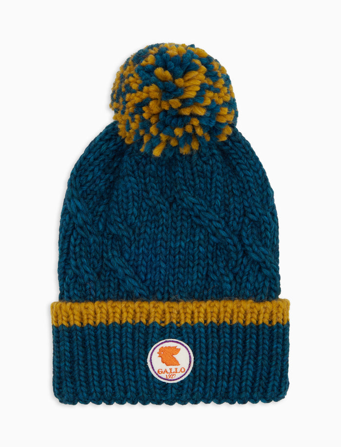 Berretto con risvolto unisex blu motivo treccia tinta unita - Gallo 1927 - Official Online Shop