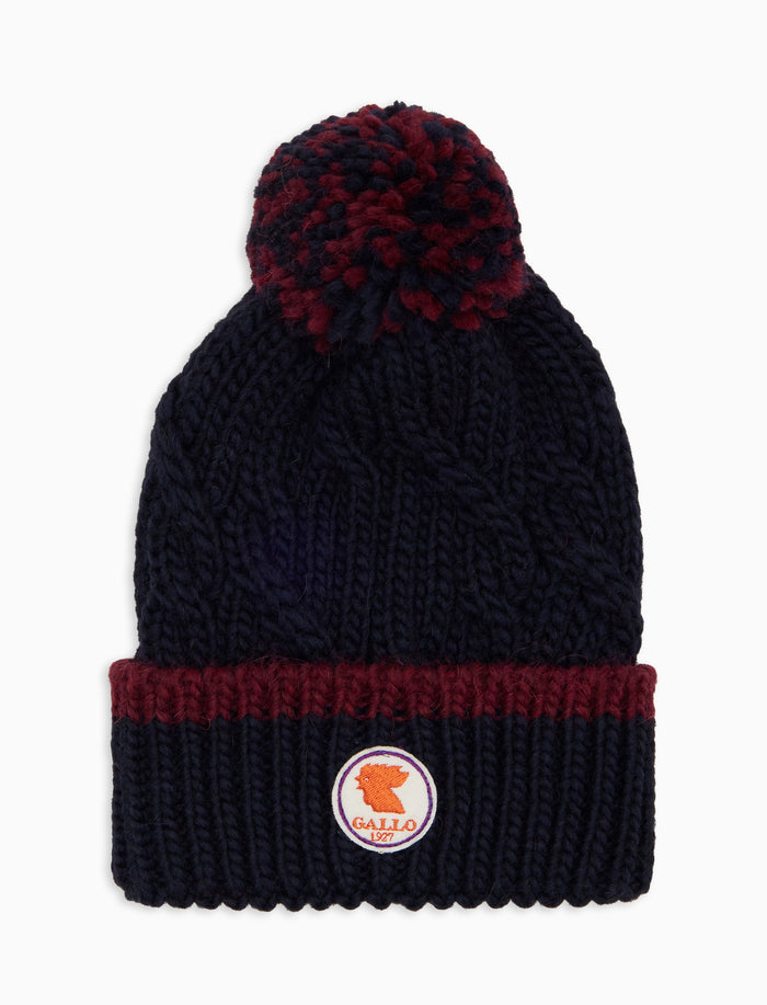 Berretto con risvolto unisex blu motivo treccia tinta unita - Gallo 1927 - Official Online Shop