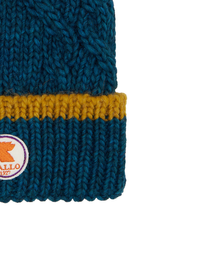 Berretto con risvolto unisex blu motivo treccia tinta unita - Gallo 1927 - Official Online Shop