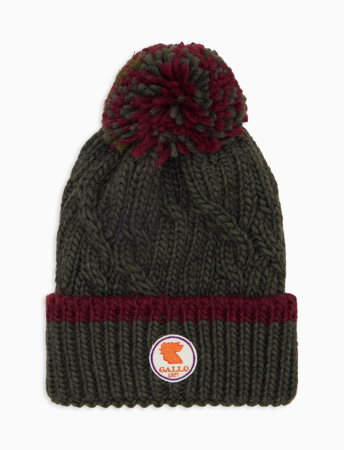 Berretto con risvolto unisex verde motivo treccia tinta unita - Gallo 1927 - Official Online Shop