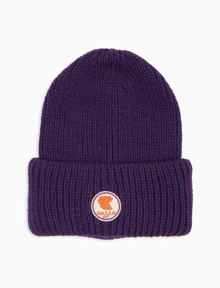 Berretto con risvolto unisex viola a coste tinta unita - Gallo 1927 - Official Online Shop