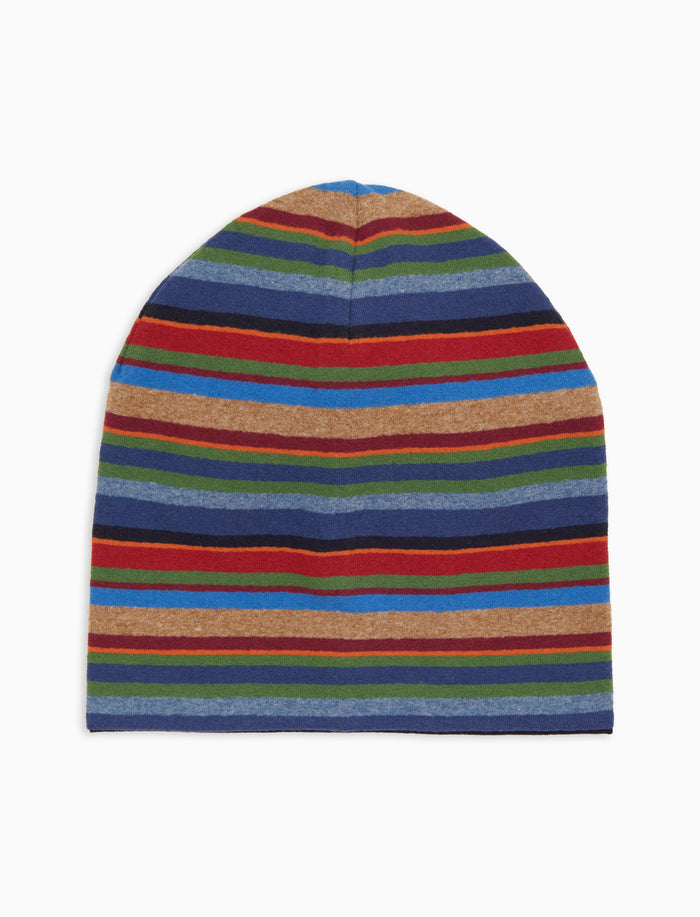 Berretto reversibile unisex pile blu righe multicolor - Gallo 1927 - Official Online Shop