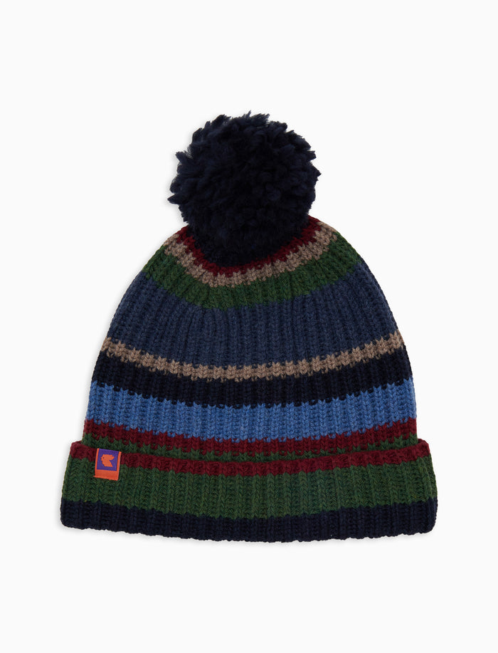 Berretto unisex lana, viscosa e cashmere blu righe multicolor - Gallo 1927 - Official Online Shop