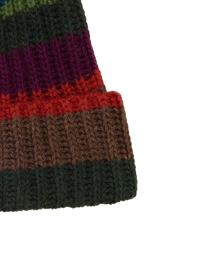 Berretto unisex lana, viscosa e cashmere verde righe multicolor - Gallo 1927 - Official Online Shop