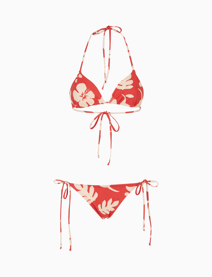 Bikini triangolo donna fantasia fiori su fondo rosso - Gallo 1927 - Official Online Shop