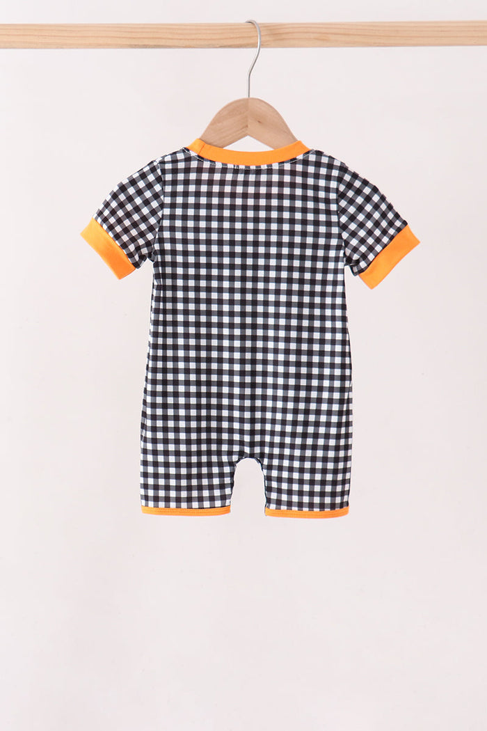 Black ghost spider embroidery gingham romper