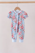 Blue rose floral ruffle romper