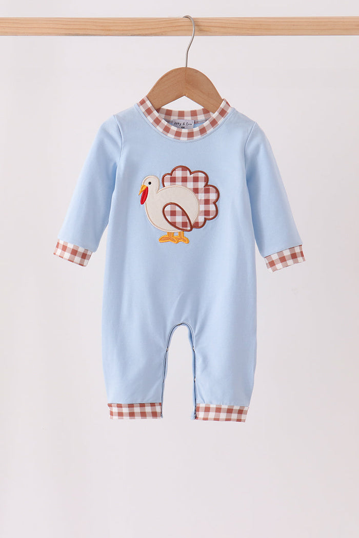 Blue turkey applique romper