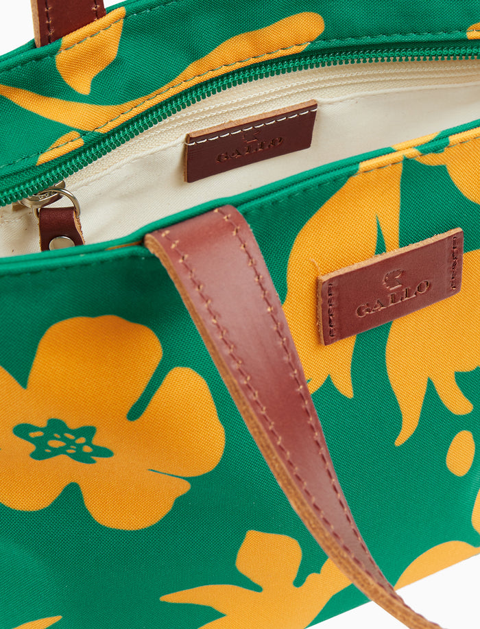 Borsa shopping piccola donna color pavone fantasia fiori su fondo - Gallo 1927 - Official Online Shop