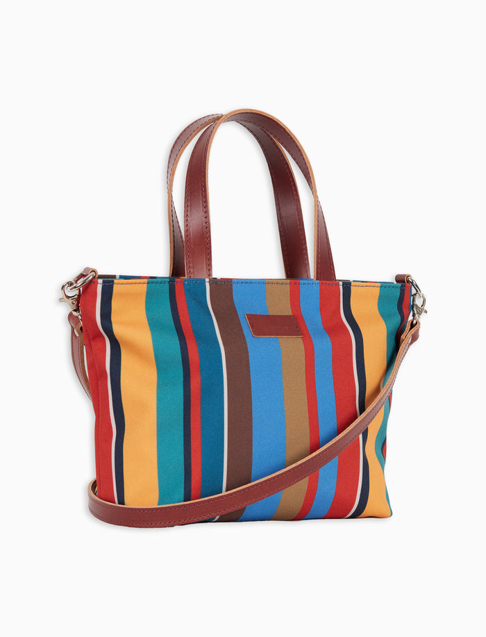 Borsa shopping piccola donna righe multicolor azzurro