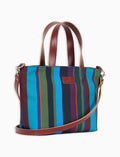Borsa shopping piccola donna righe multicolor blu