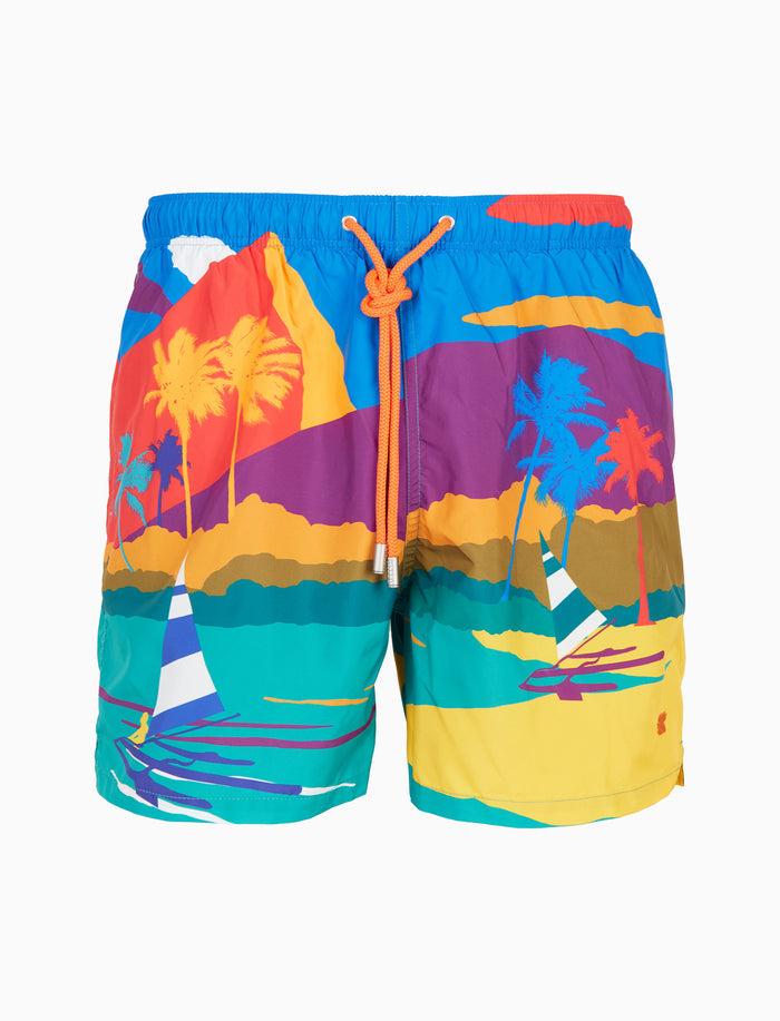 Boxer mare uomo fantasia paesaggio color pavone - Gallo 1927 - Official Online Shop