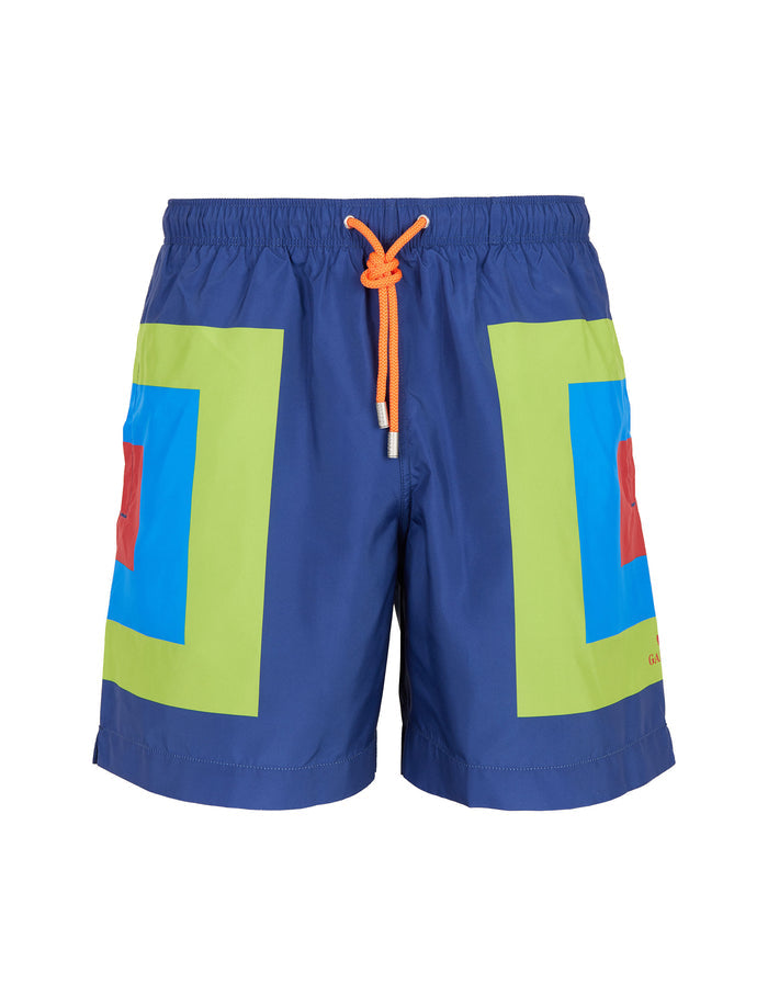 Boxer mare uomo fantasia quadri concentrici blu