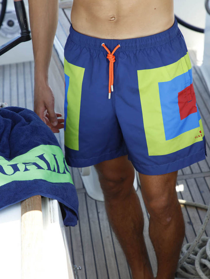 Boxer mare uomo fantasia quadri concentrici blu