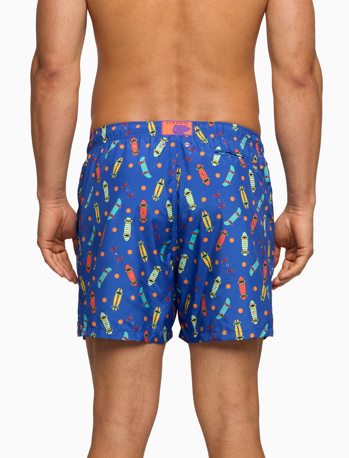 Boxer mare uomo fantasia skateboard su fondo blu - Gallo 1927 - Official Online Shop