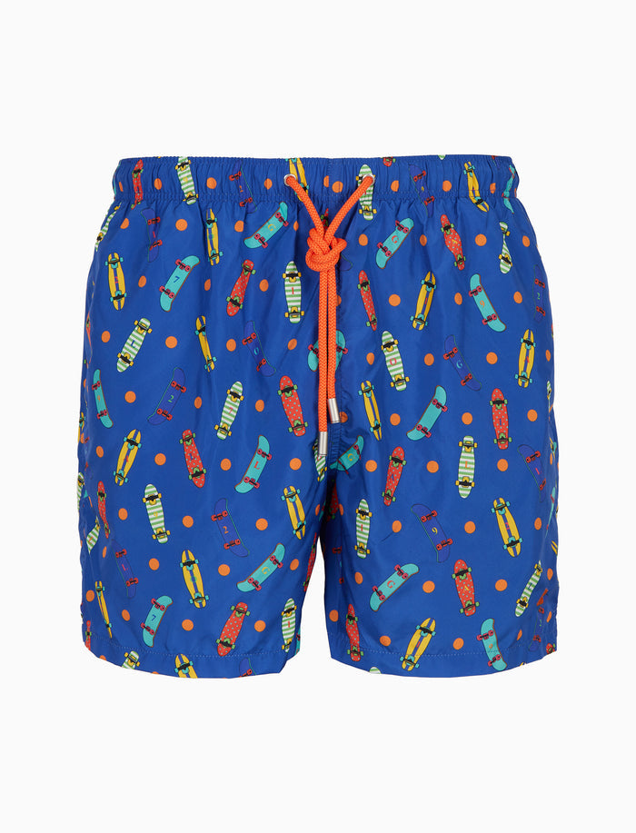 Boxer mare uomo fantasia skateboard su fondo blu - Gallo 1927 - Official Online Shop