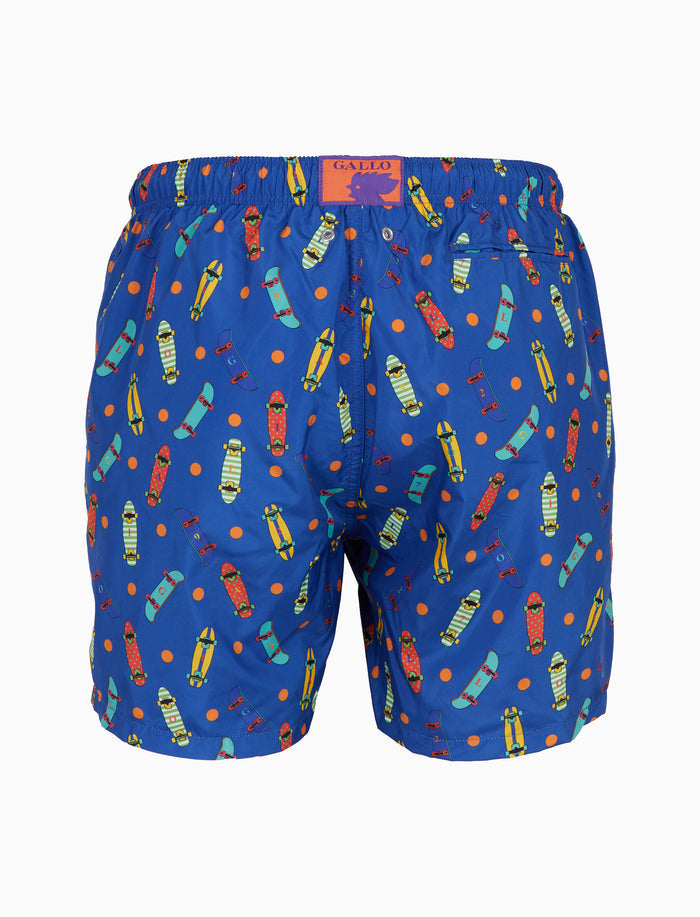 Boxer mare uomo fantasia skateboard su fondo blu - Gallo 1927 - Official Online Shop