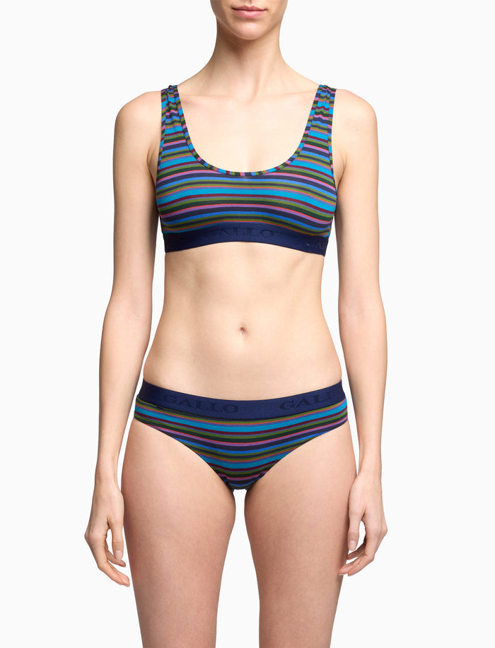 Bralette intimo donna cotone blu righe multicolor