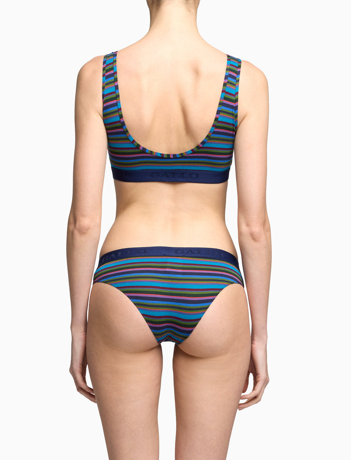 Bralette intimo donna cotone blu righe multicolor