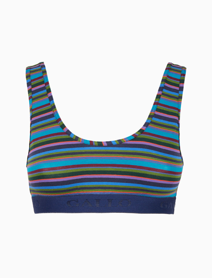 Bralette intimo donna cotone blu righe multicolor