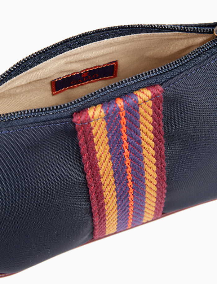 Bustina unisex tinta unita blu con nastro spigato ed inseriti in pelle - Gallo 1927 - Official Online Shop