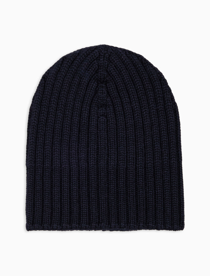 Calotta bambino lana, seta e cashmere blu a coste tinta unita - Gallo 1927 - Official Online Shop