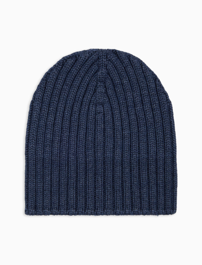 Calotta bambino lana, seta e cashmere blu a coste tinta unita - Gallo 1927 - Official Online Shop