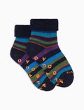 Calze antiscivolo bambino cotone caldo blu righe multicolor