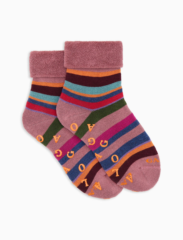Calze antiscivolo bambino cotone caldo rosa righe multicolor