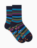 Calze corte antiscivolo donna cotone caldo blu righe multicolor