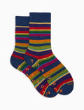Calze corte antiscivolo uomo cotone blu righe multicolor - Gallo 1927 - Official Online Shop