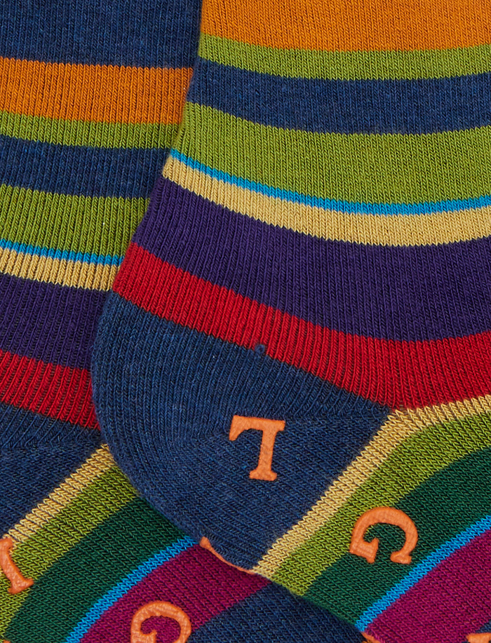 Calze corte antiscivolo uomo cotone blu righe multicolor - Gallo 1927 - Official Online Shop