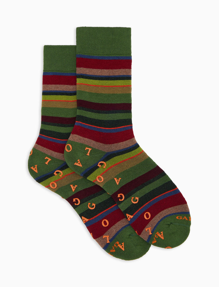 Calze corte antiscivolo uomo cotone verde righe multicolor - Gallo 1927 - Official Online Shop