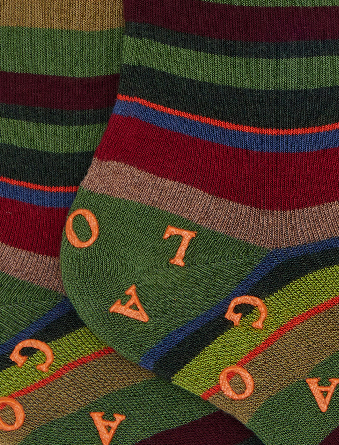 Calze corte antiscivolo uomo cotone verde righe multicolor - Gallo 1927 - Official Online Shop