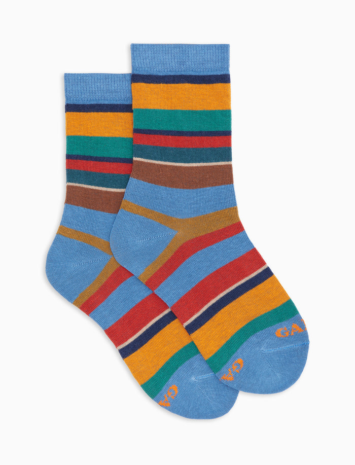 Calze corte bambino cotone caldo azzurro righe multicolor