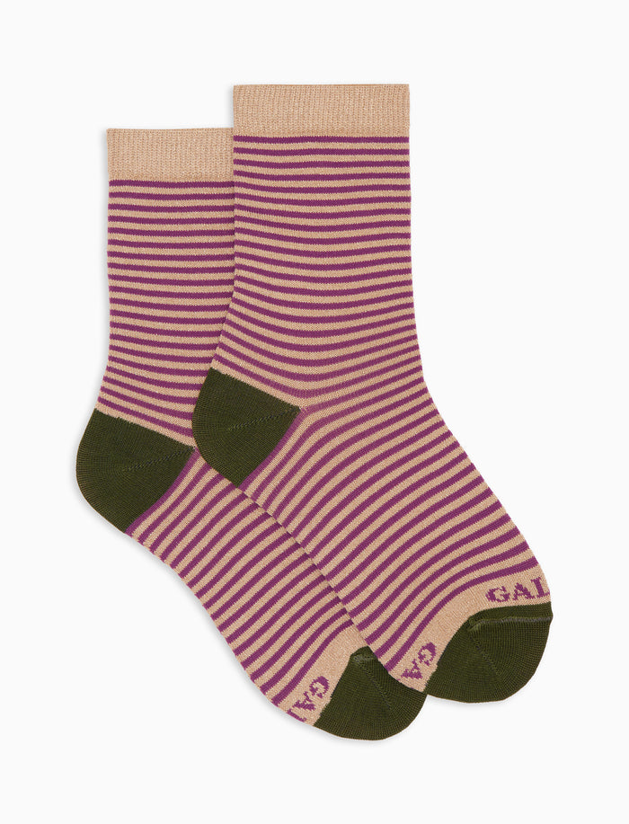 Calze corte bambino cotone caldo effetto scintillante beige righe windsor