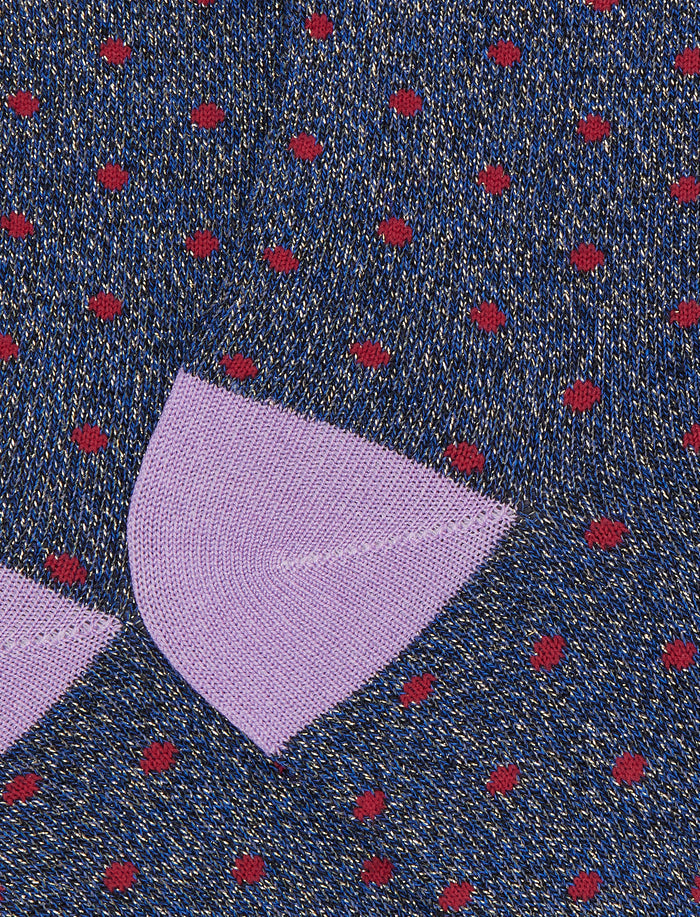 Calze corte bambino cotone caldo effetto scintillante blu fantasia pois