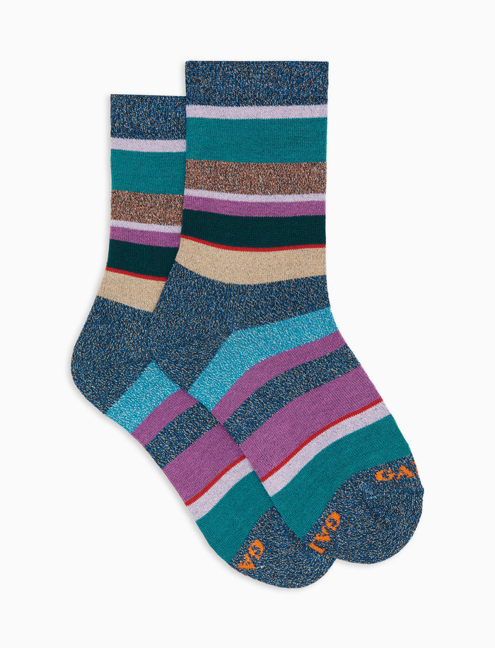 Calze corte bambino cotone caldo effetto scintillante blu righe multicolor